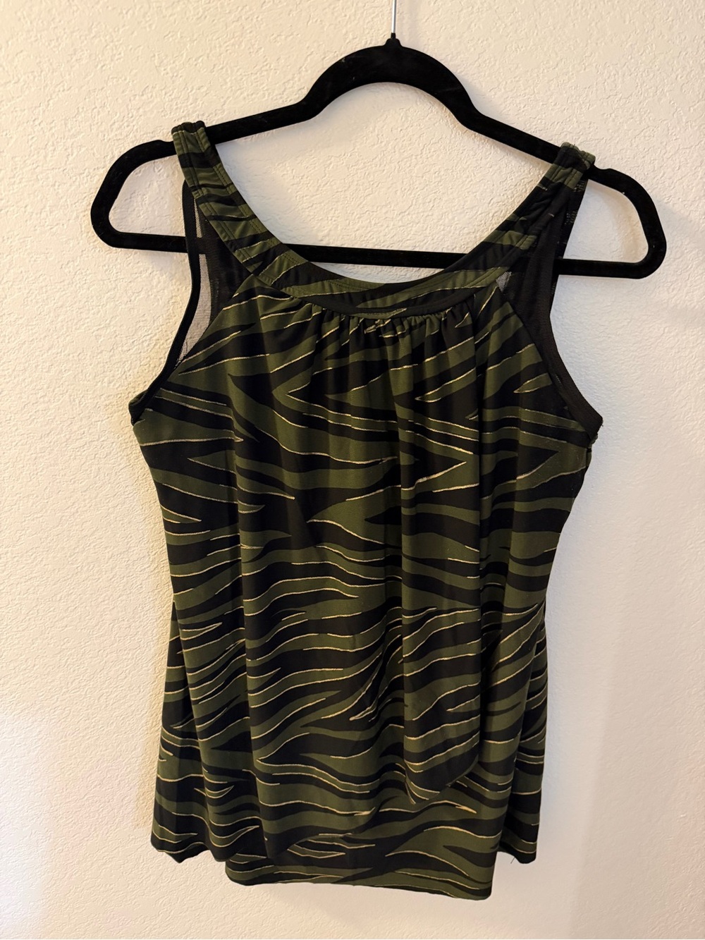 Miraclesuit Olive Green & Black Striped Swim Tank
